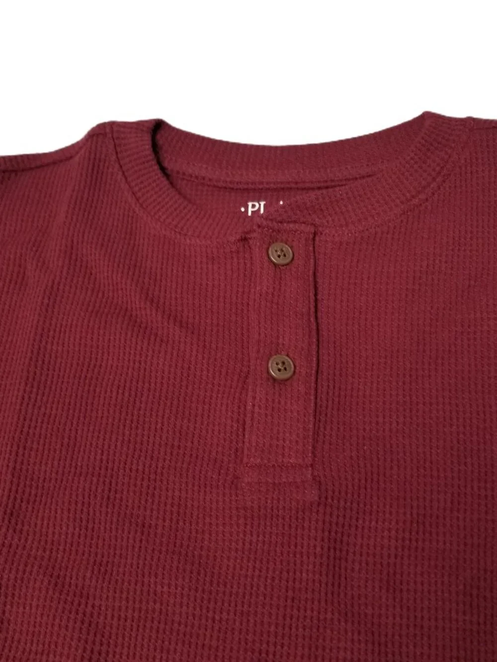 Childrens Place Thermal Henley Shirt Medium 7 8 Red Waffle Knit Long Sleeve
